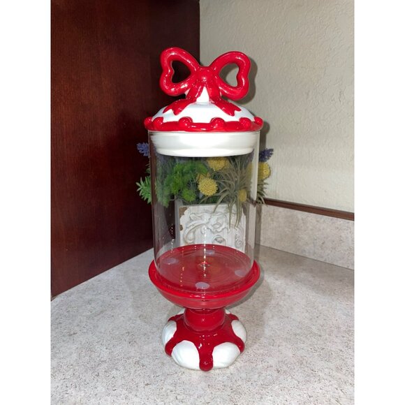 TikTok Red & White Ceramic Candy Jar With Bow Lid Sheffield Home - Picture 6 of 6